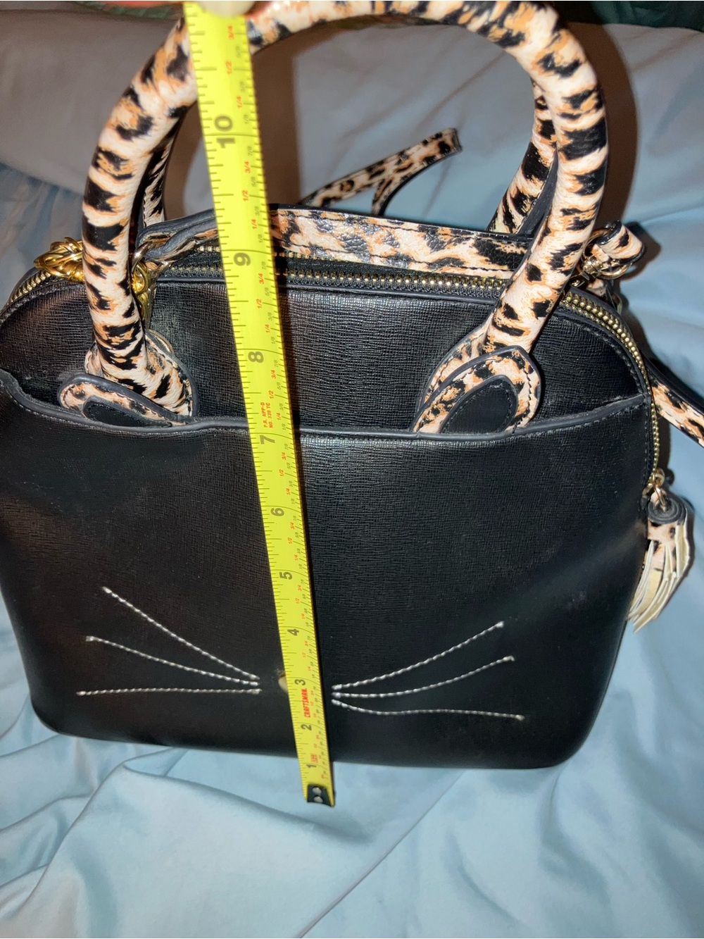 Adorable Black Cat Accent Satchel with Leopard Strap - Picture 3 of 4